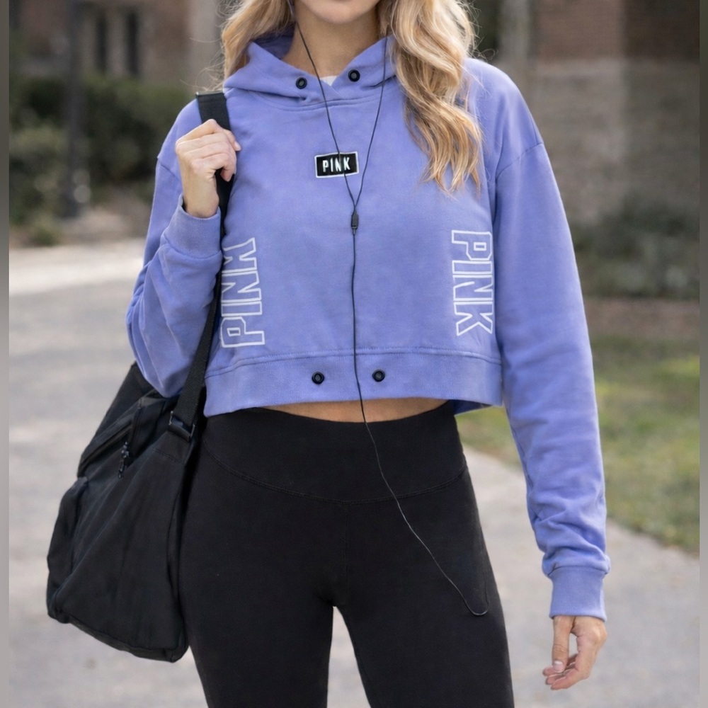 PINK Cropped Hoodie Lavender Lilac XS Like New